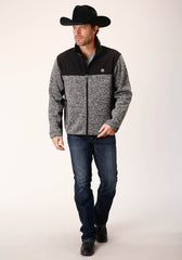Roper Mens Black Grey Sweater Bonded Fleece Jacket
