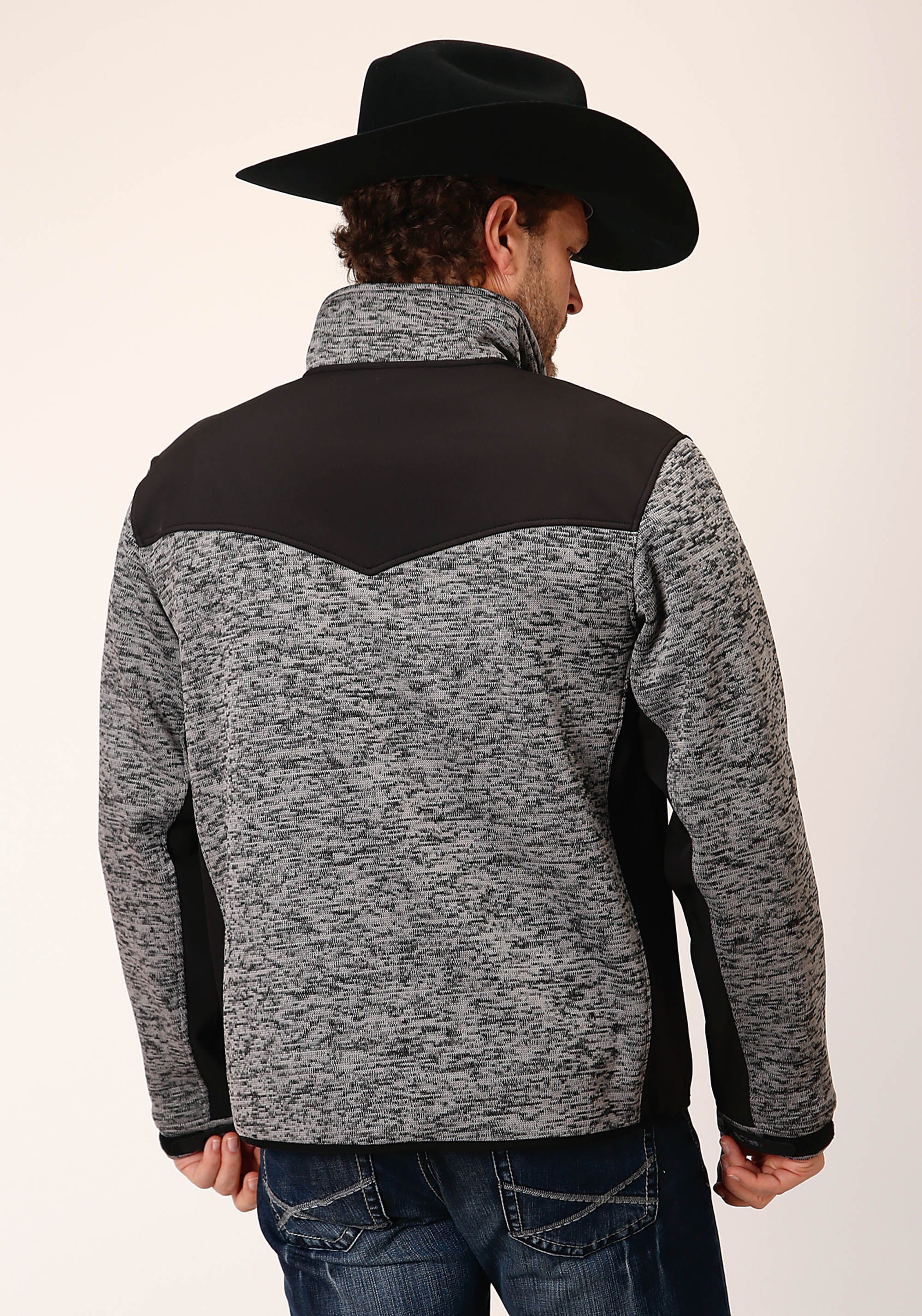 Roper Mens Black Grey Sweater Bonded Fleece Jacket