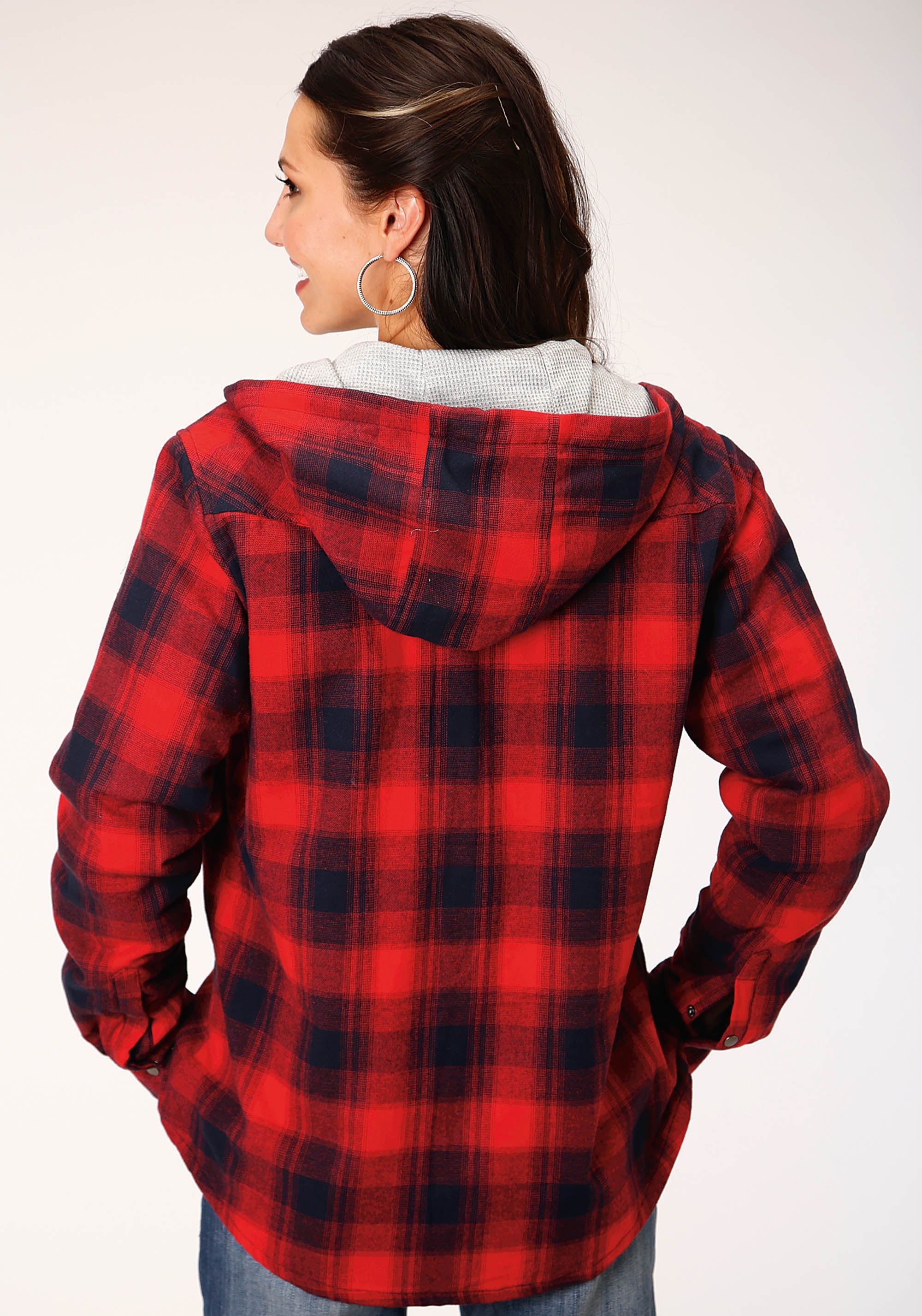 Roper Womens Long Sleeve Snap Thermal Lined Flannel Shirt Jacket