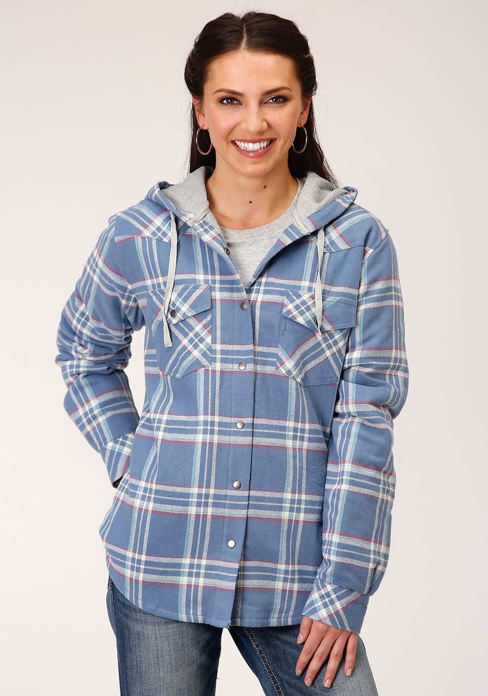 Roper Womens Long Sleeve Snap Thermal Lined Flannel Shirt Jacket - Roper