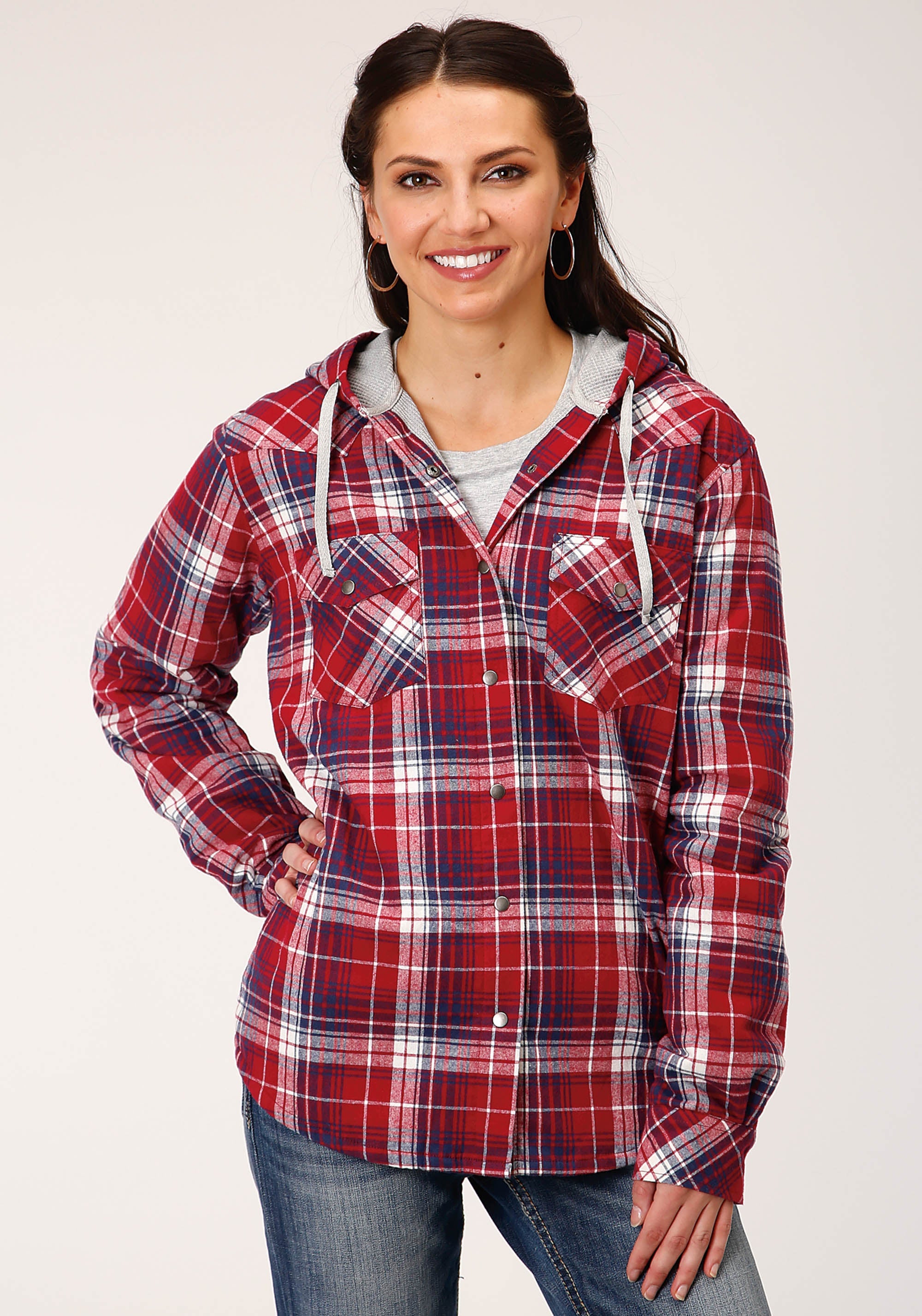 Roper Womens Long Sleeve Snap Thermal Lined Flannel Shirt Jacket