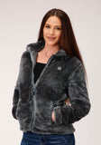 Roper Womens Charcoal Grey 2 Sided Fuzzy Fleece Pullover - Roper