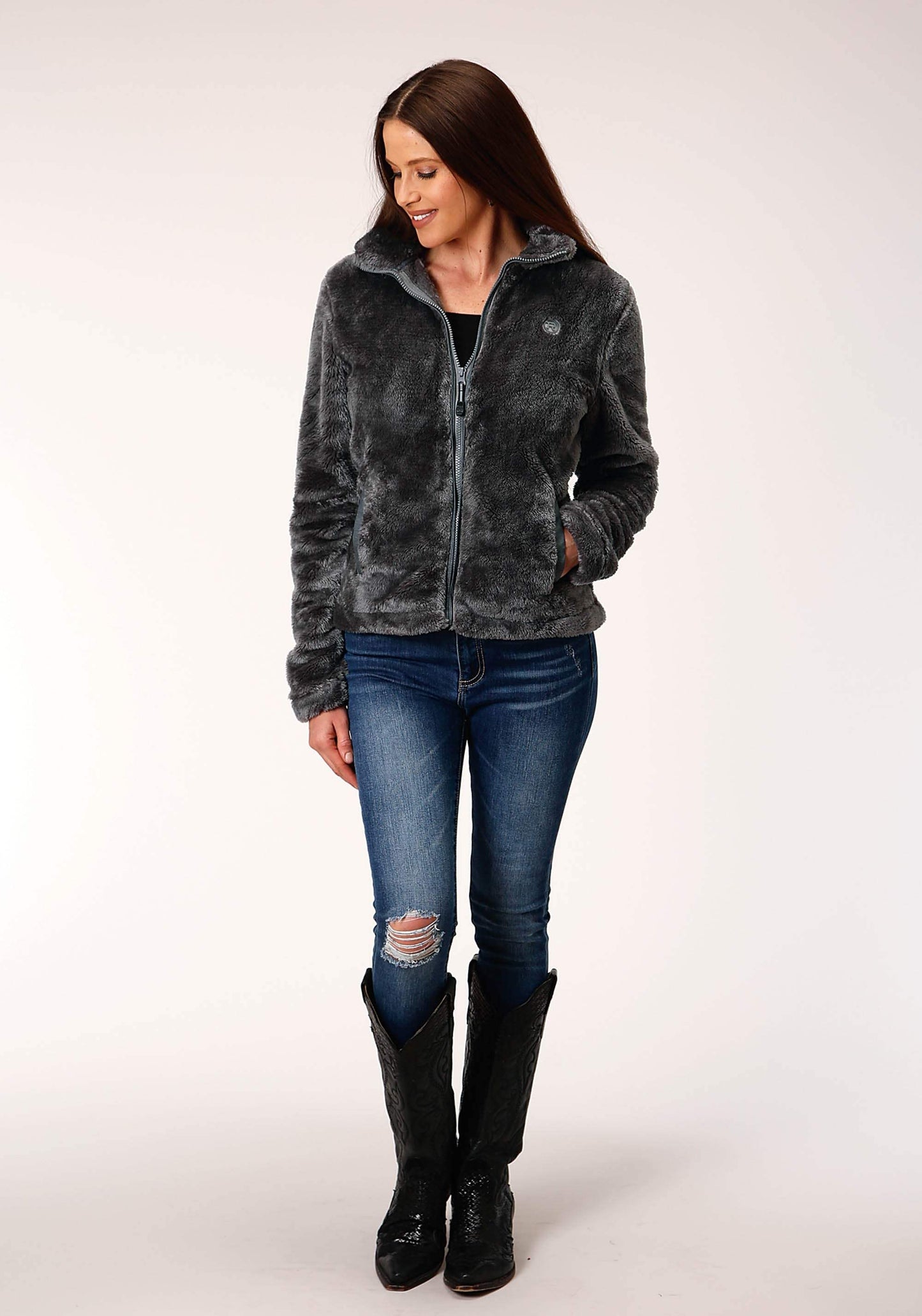 Roper Womens Charcoal Grey 2 Sided Fuzzy Fleece Pullover - Roper - Flyclothing LLC