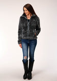 Roper Womens Charcoal Grey 2 Sided Fuzzy Fleece Pullover - Roper