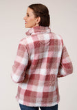 Roper Womens Pink Buffalo Plaid Polar Fleece Pullover - Roper