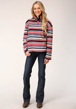 Roper Womens Horizontal Stripe Print Fleece Pullover - Roper