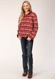 Roper Womens Berry Aztec Print Fleece Pullover - Roper