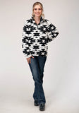 Roper Womens Polar Fleece Black White Aztec Pullover - Roper