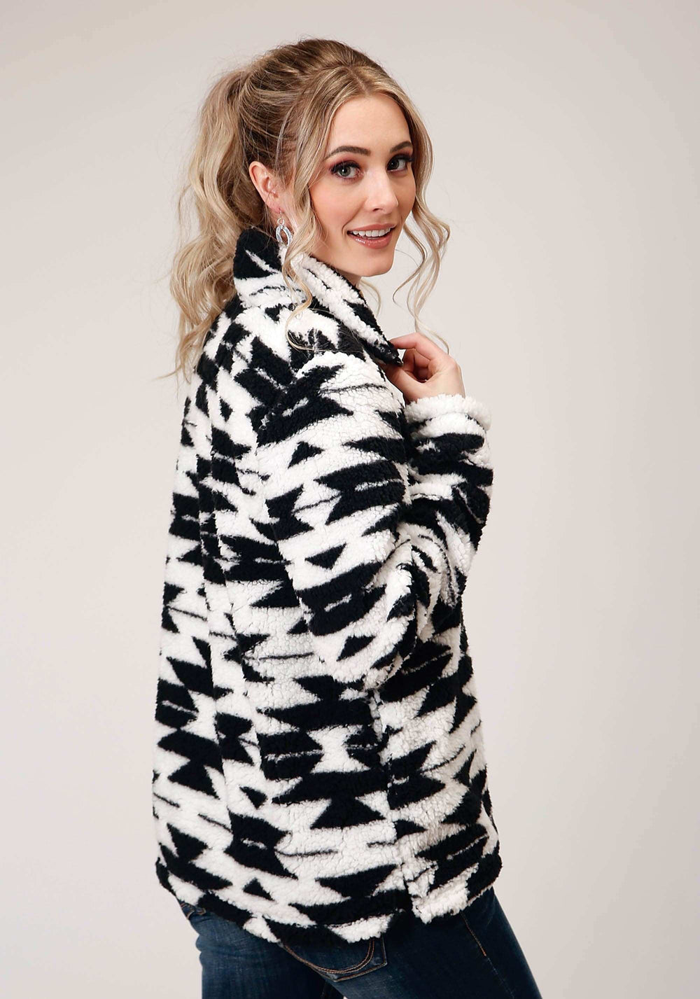 Roper Womens Polar Fleece Black White Aztec Pullover - Roper - Flyclothing LLC