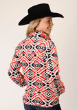 Roper Womens Grey Orange Pink Aztec Print Fleece Pullover - Roper