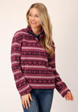 Roper Womens Rusty Red Aztec Print Fleece Pullover - Roper