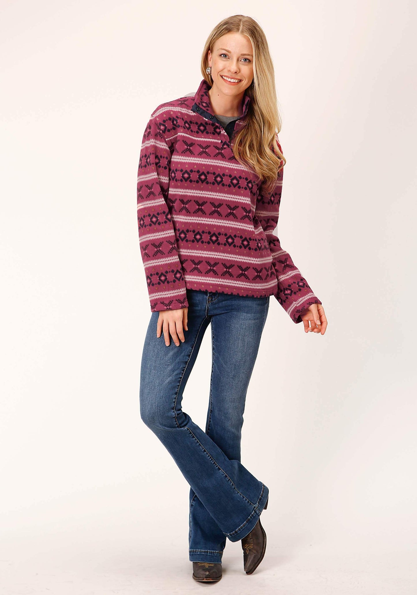 Roper Womens Rusty Red Aztec Print Fleece Pullover - Roper - Flyclothing LLC