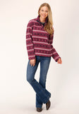 Roper Womens Rusty Red Aztec Print Fleece Pullover - Roper