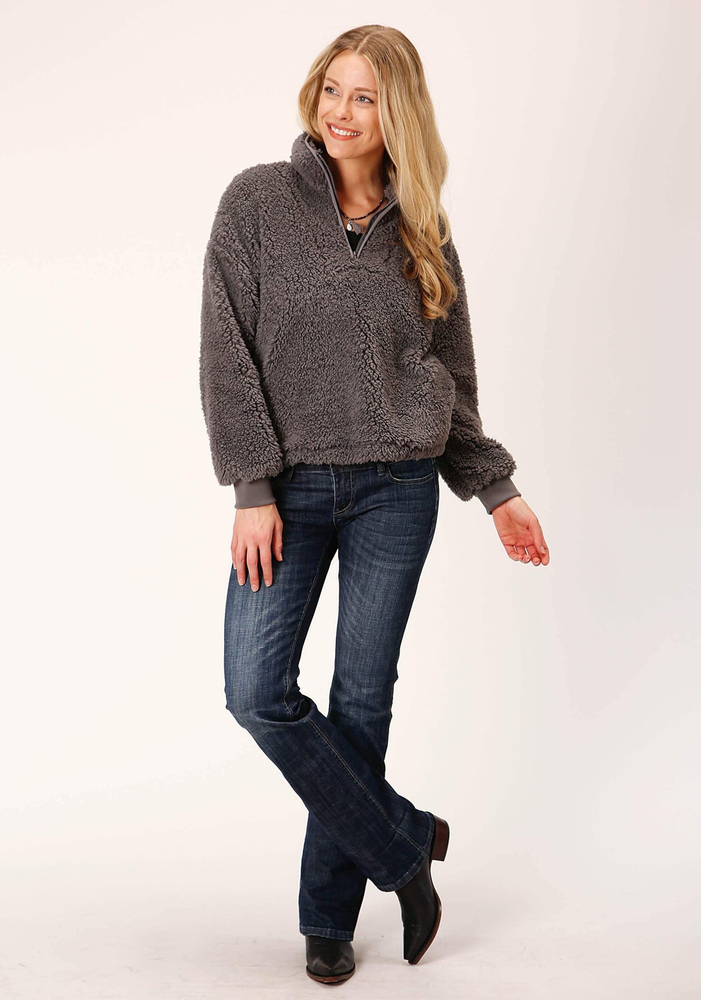 Roper WOMENS CHARCOAL POLAR FLEECE PULLOVER - Roper - Flyclothing LLC