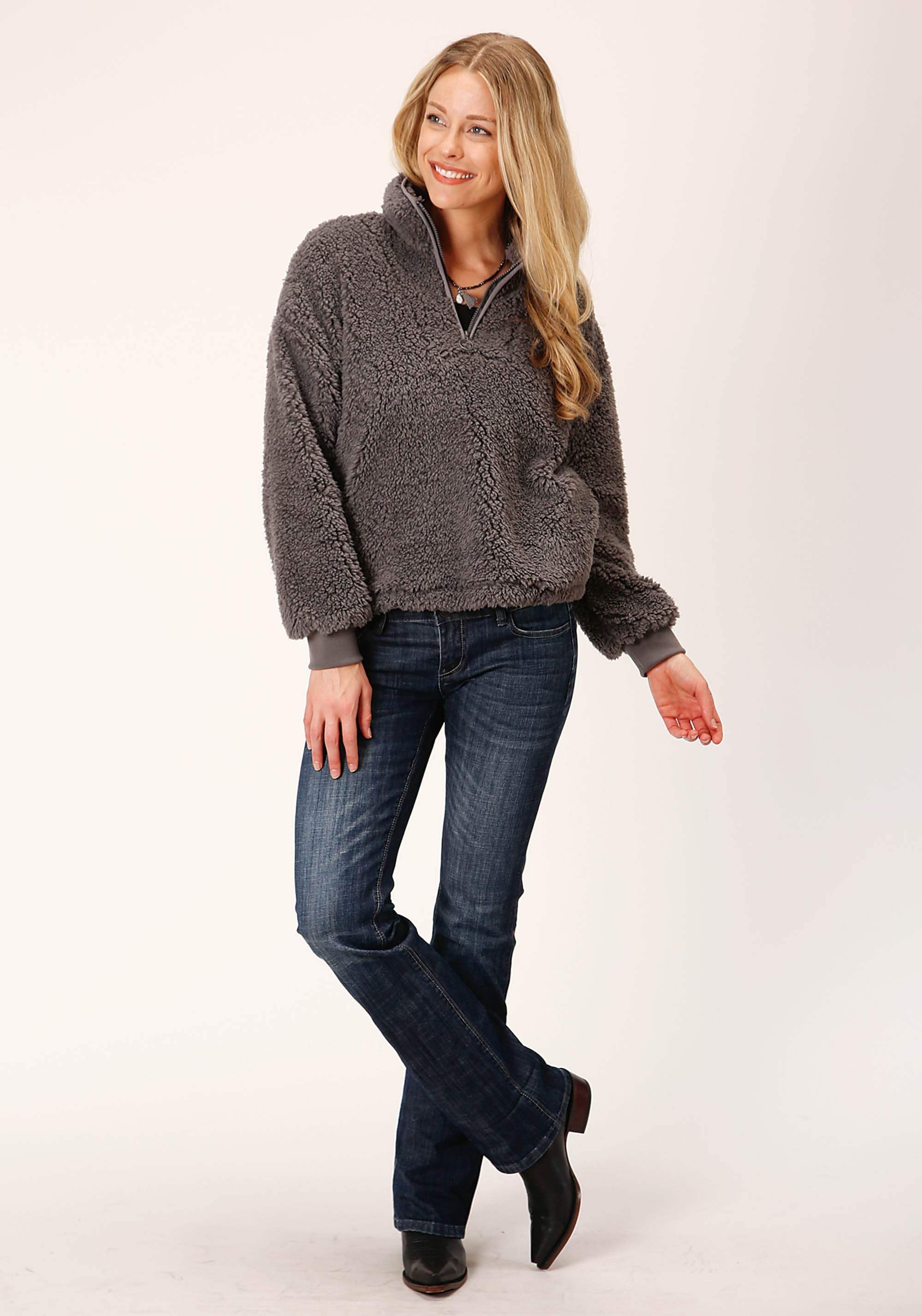 Roper WOMENS CHARCOAL POLAR FLEECE PULLOVER - Roper - Flyclothing LLC