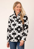 Roper Womens Black White Aztec Polar Fleece Pullover - Roper
