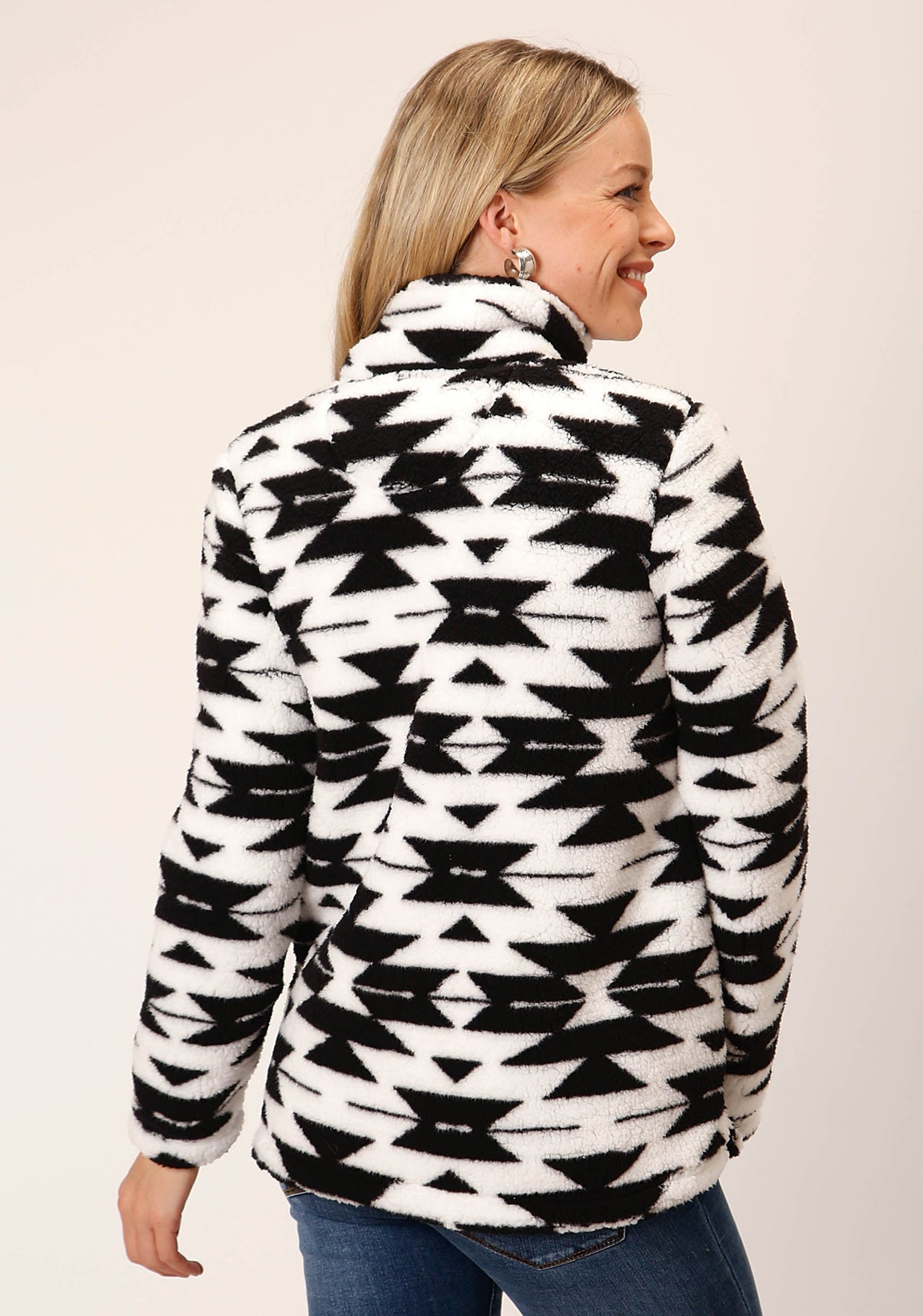 Roper Womens Black White Aztec Polar Fleece Pullover