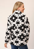 Roper Womens Black White Aztec Polar Fleece Pullover - Roper