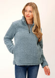 Roper Womens Solid Steel Blue Polar Fleece Pullover - Roper