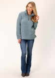 Roper Womens Solid Steel Blue Polar Fleece Pullover - Roper