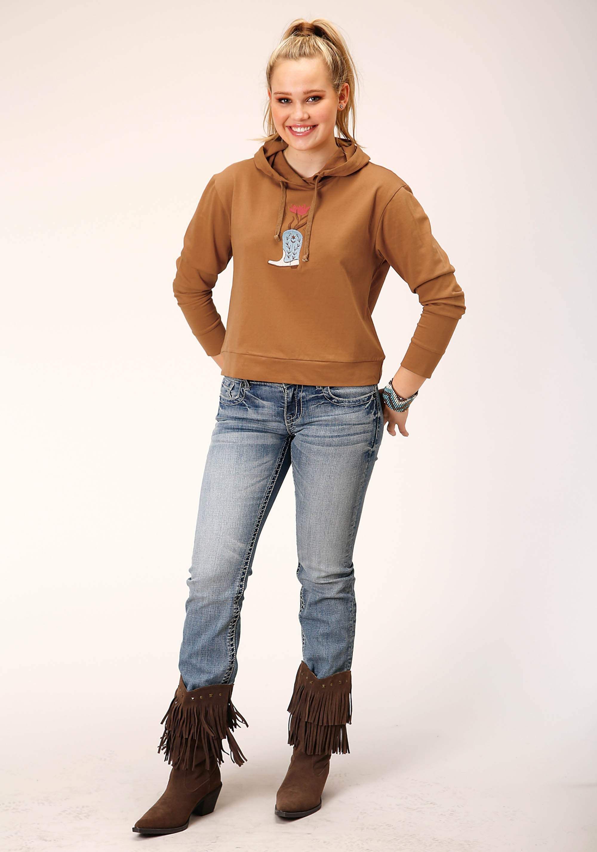 Roper Womens Knit Tabacco Brown French Terry Hoodie Sweatshirt - Roper - Flyclothing LLC