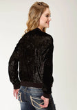 Roper Womens Solid Black Crushed Velvet Bomber Jacket - Roper