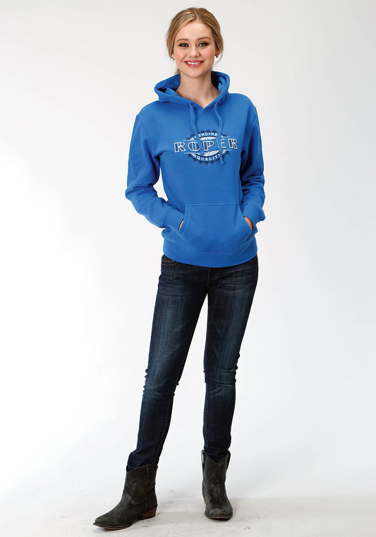 Roper Womens Blue Solid With Roper Screen Print Hooded Sweatshirt