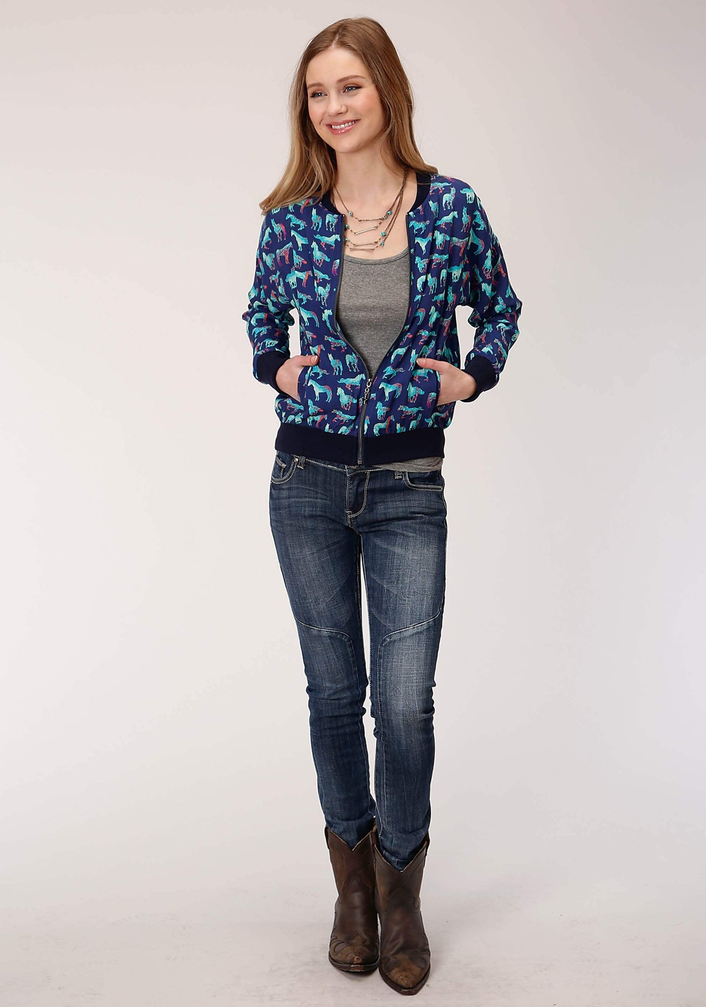 Roper Womens Print Rayon Bomber Style Jacket - Roper - Flyclothing LLC