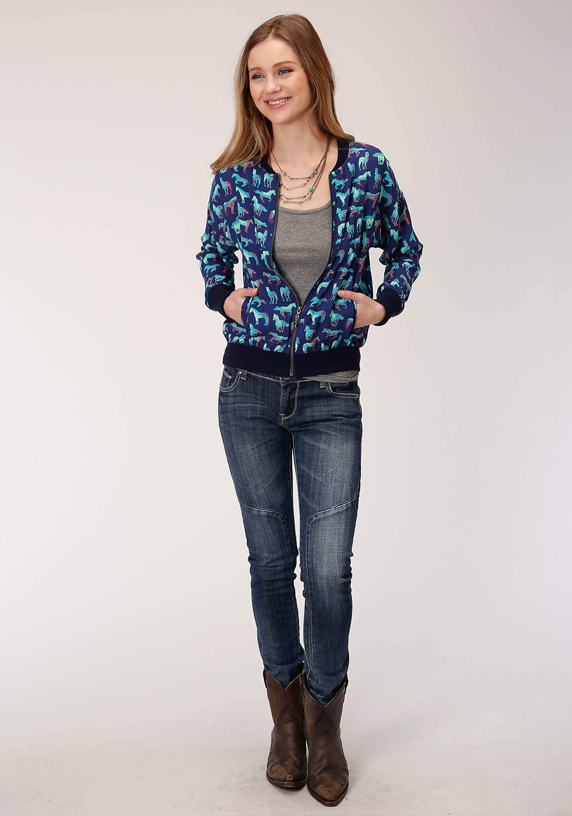 Roper Womens Print Rayon Bomber Style Jacket - Roper - Flyclothing LLC
