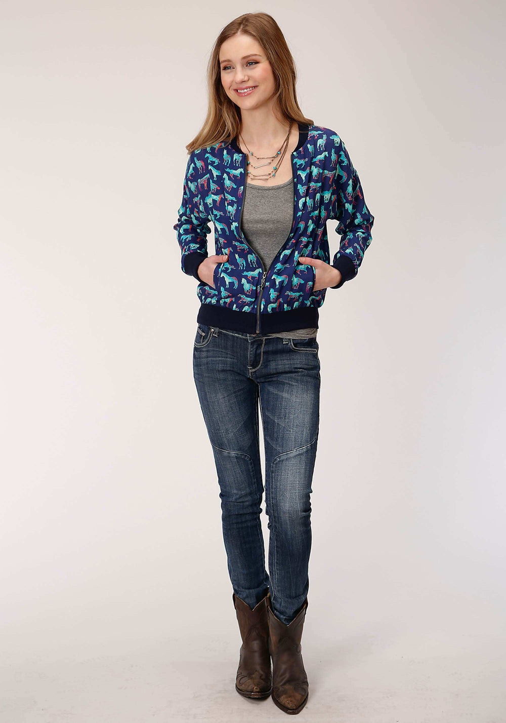 Roper Womens Print Rayon Bomber Style Jacket - Roper - Flyclothing LLC
