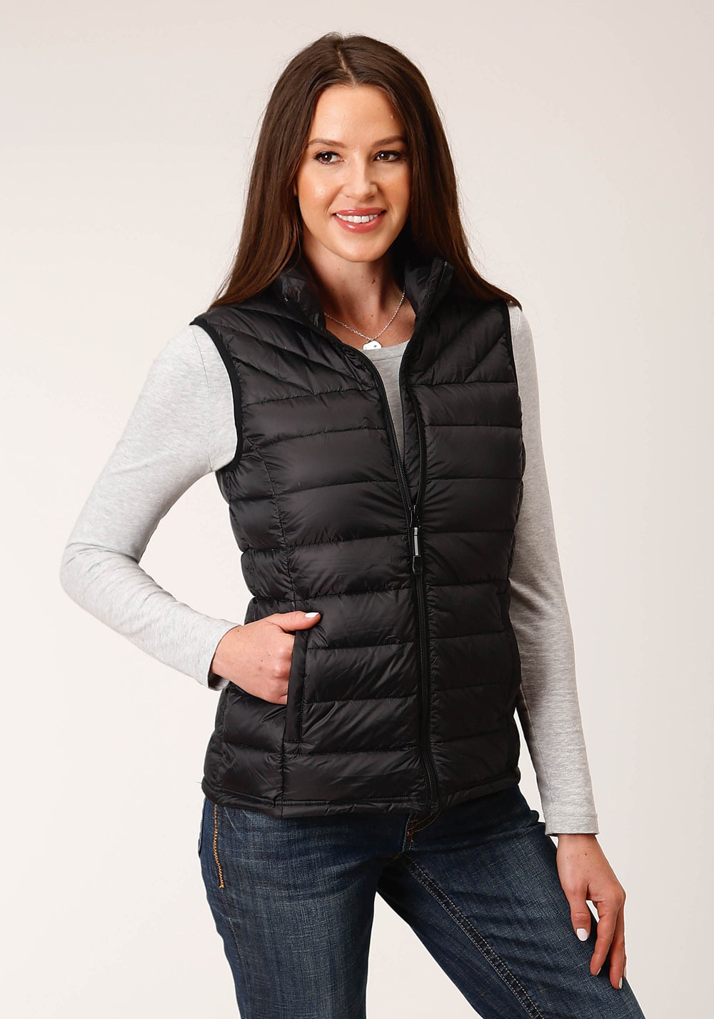 Roper Womens Down Black Nylon Dwn Proof Coated Vest - Roper