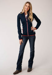 Roper Womens Navy White And Red Bonded Fleece Zip Front Jacket