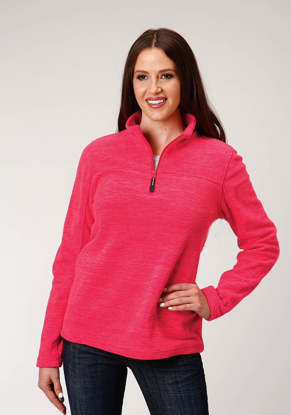 Roper Womens Melange Neon Pink Micro Fleece Pullover - Roper