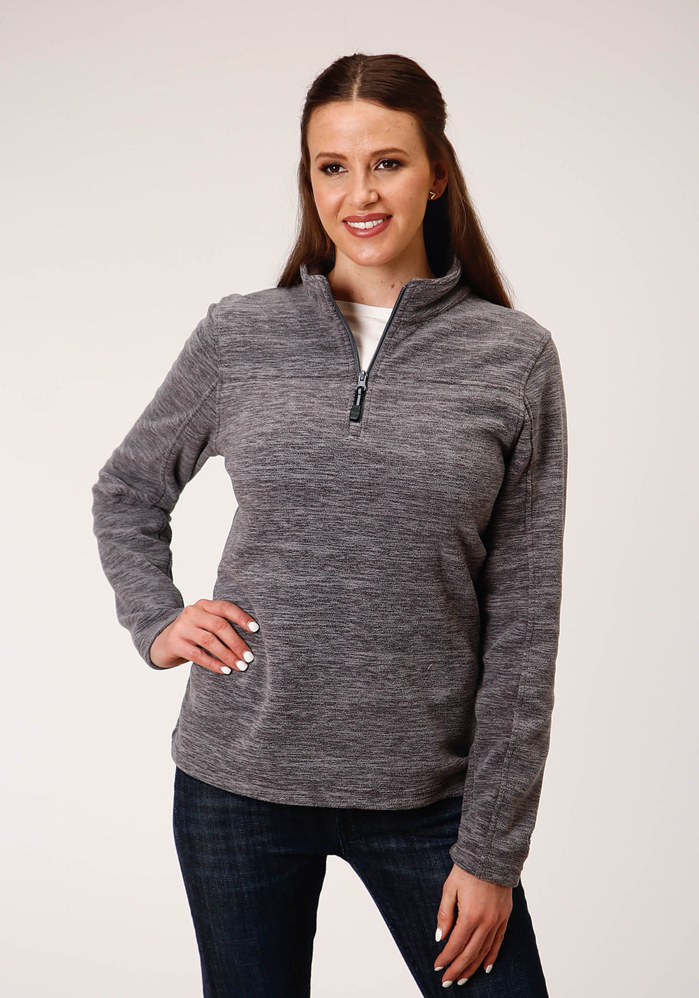 Roper Womens Melange Grey Micro Fleece Pullover - Roper