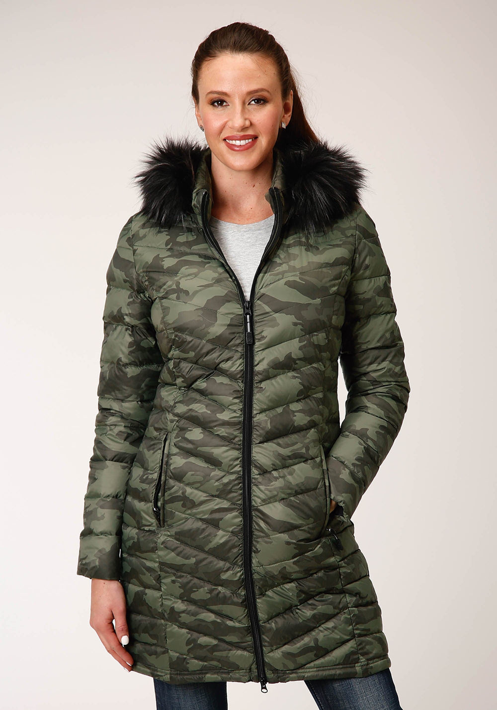 Roper Womens Parachute Camo Long Down Jacket - Roper