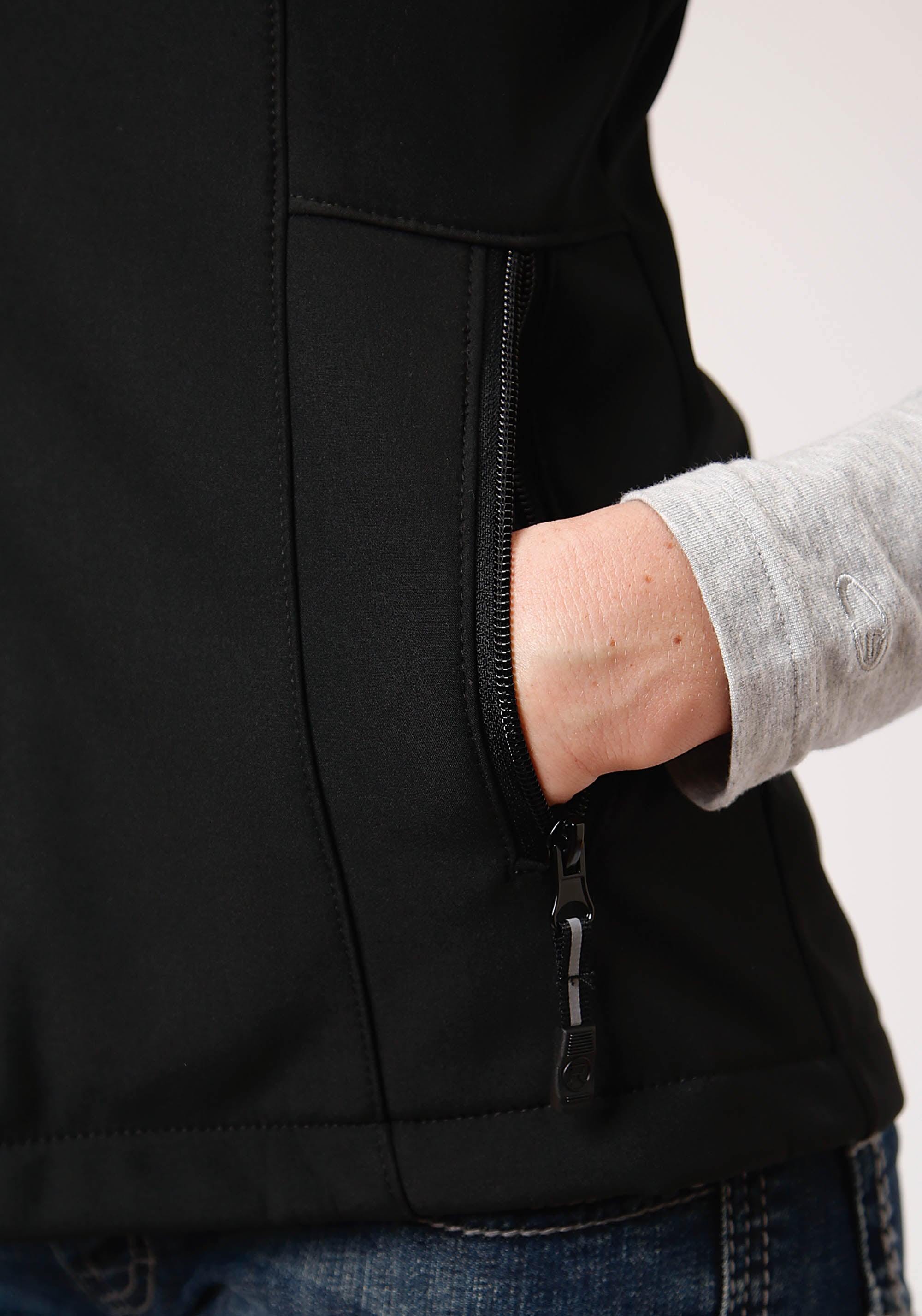 Roper Womens Black Softshell With Black Fleece Lining Zip Front Vest - Roper