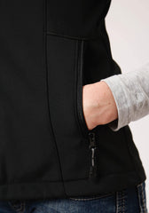 Roper Womens Black Softshell With Black Fleece Lining Zip Front Vest - Roper