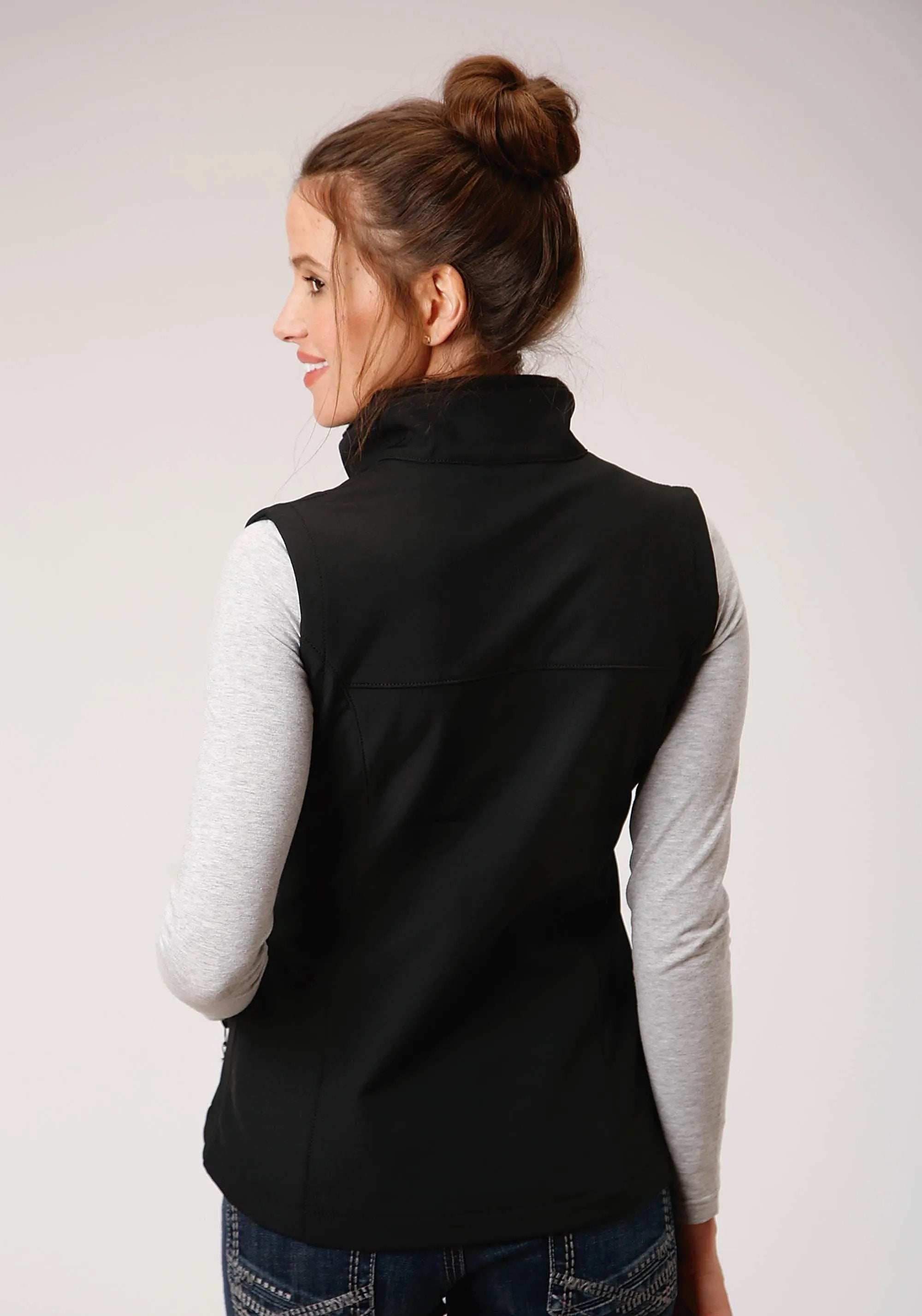 Roper Womens Black Softshell With Black Fleece Lining Zip Front Vest - Roper - Flyclothing LLC