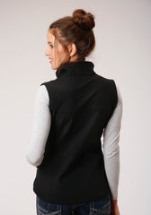 Roper Womens Black Softshell With Black Fleece Lining Zip Front Vest