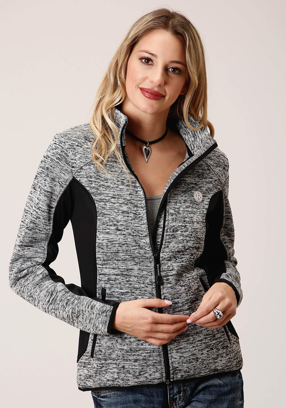 ROPER WOMENS CHARCOAL AND GRAY SWEATER KNIT ZIP FRONT JACKET - Roper