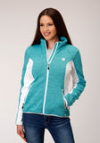 Roper Womens Melange Aqua Sweater Knit Tech Jacket - Roper