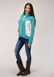 Roper Womens Melange Aqua Sweater Knit Tech Jacket - Roper