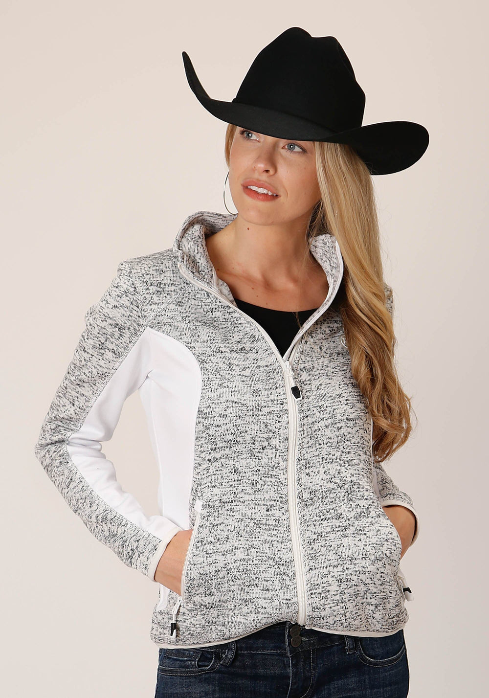 Roper Womens Cream Sweater Knit Fleece Tech Jacket - Roper