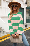 Striped Balloon Sleeve Knit Pullover - Trendsi - Flyclothing LLC