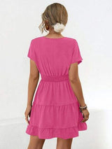 Ruffled Smocked V-Neck Tiered Dress - Trendsi - Flyclothing LLC