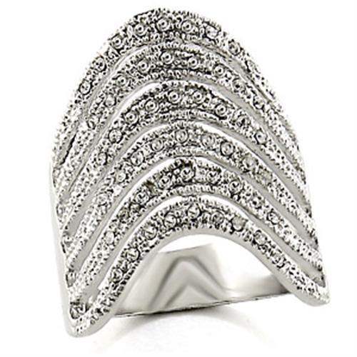 Alamode Rhodium Brass Ring with Top Grade Crystal in Clear - Alamode - Flyclothing LLC