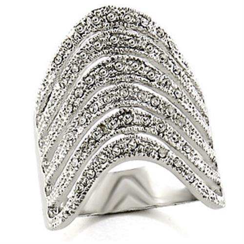 Alamode Rhodium Brass Ring with Top Grade Crystal in Clear - Alamode - Flyclothing LLC