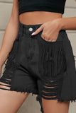 Fringe Trim Distressed Denim Shorts with Pockets - Trendsi - Flyclothing LLC