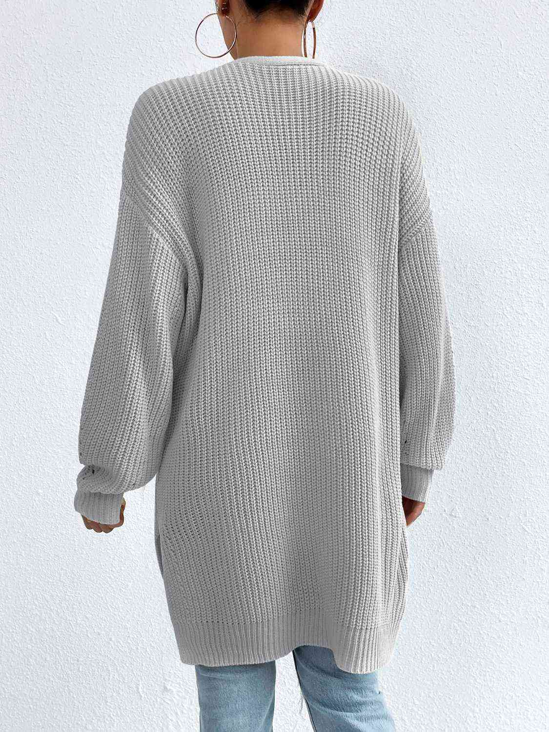 Open Front Dropped Shoulder Slit Cardigan - Trendsi - Flyclothing LLC