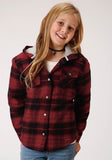 Roper Girls Long Sleeve Snap Cranberry Plaid Western Shirt Jacket - Roper